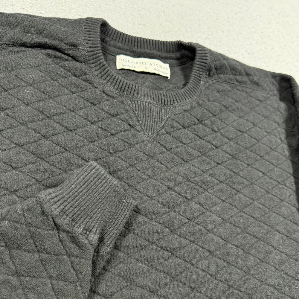 Holderness & Bourne Mens Black Quilted Crewneck Sweatshirt Egyptian Cotton S